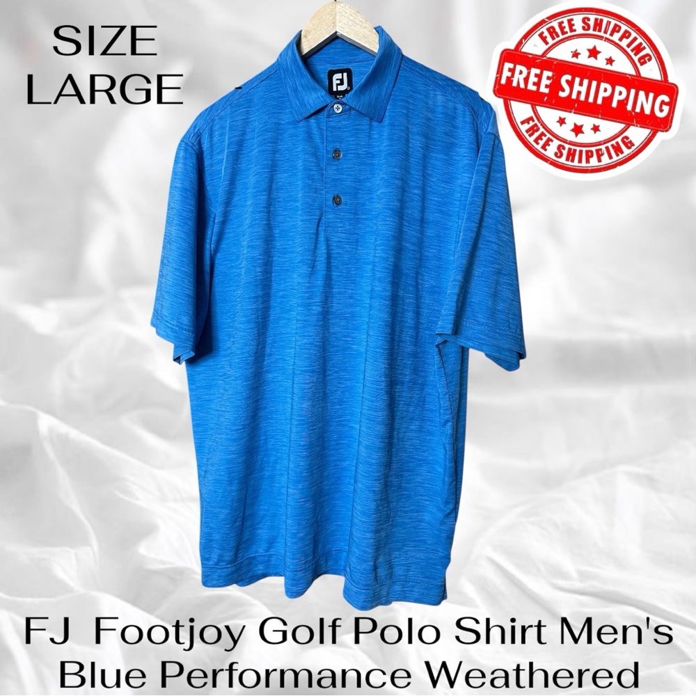 FJ  Footjoy Golf Polo Shirt Men's Large Blue Performance Heathered FREE SHIPPING